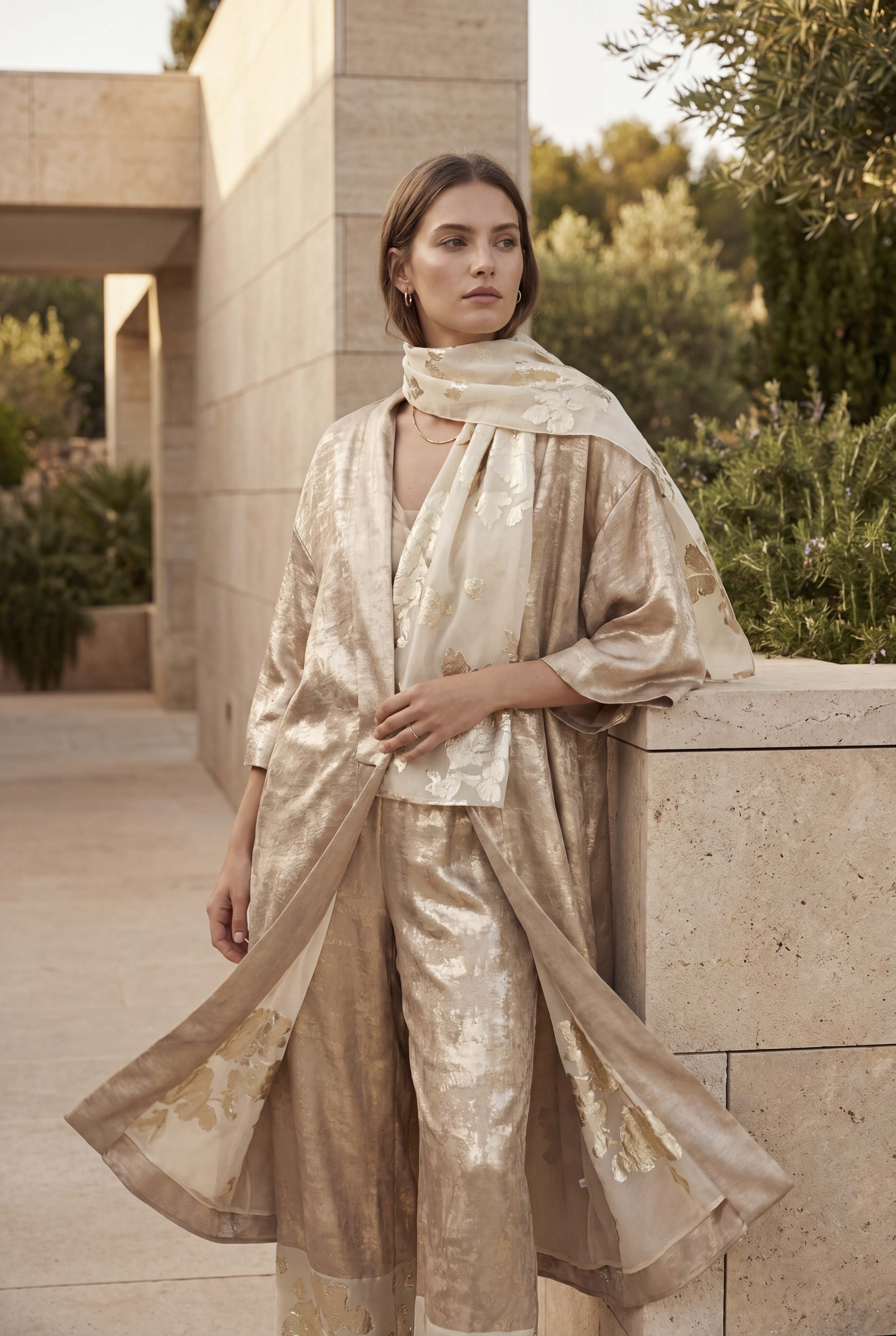 NT Collection Gold Simli Kaftan & Pantolon Takım
