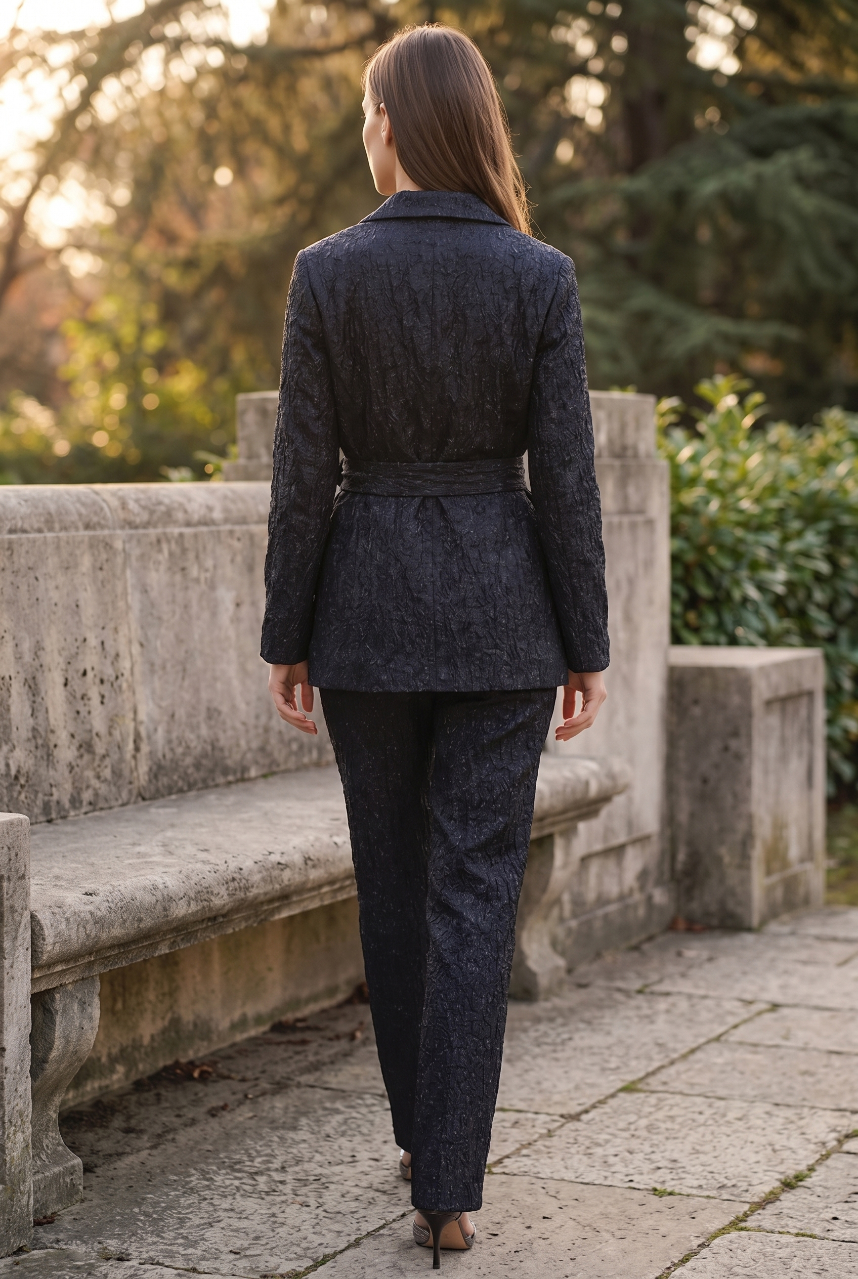 NT Collection Parlak Jakarlı Ceket & Pantolon Takım