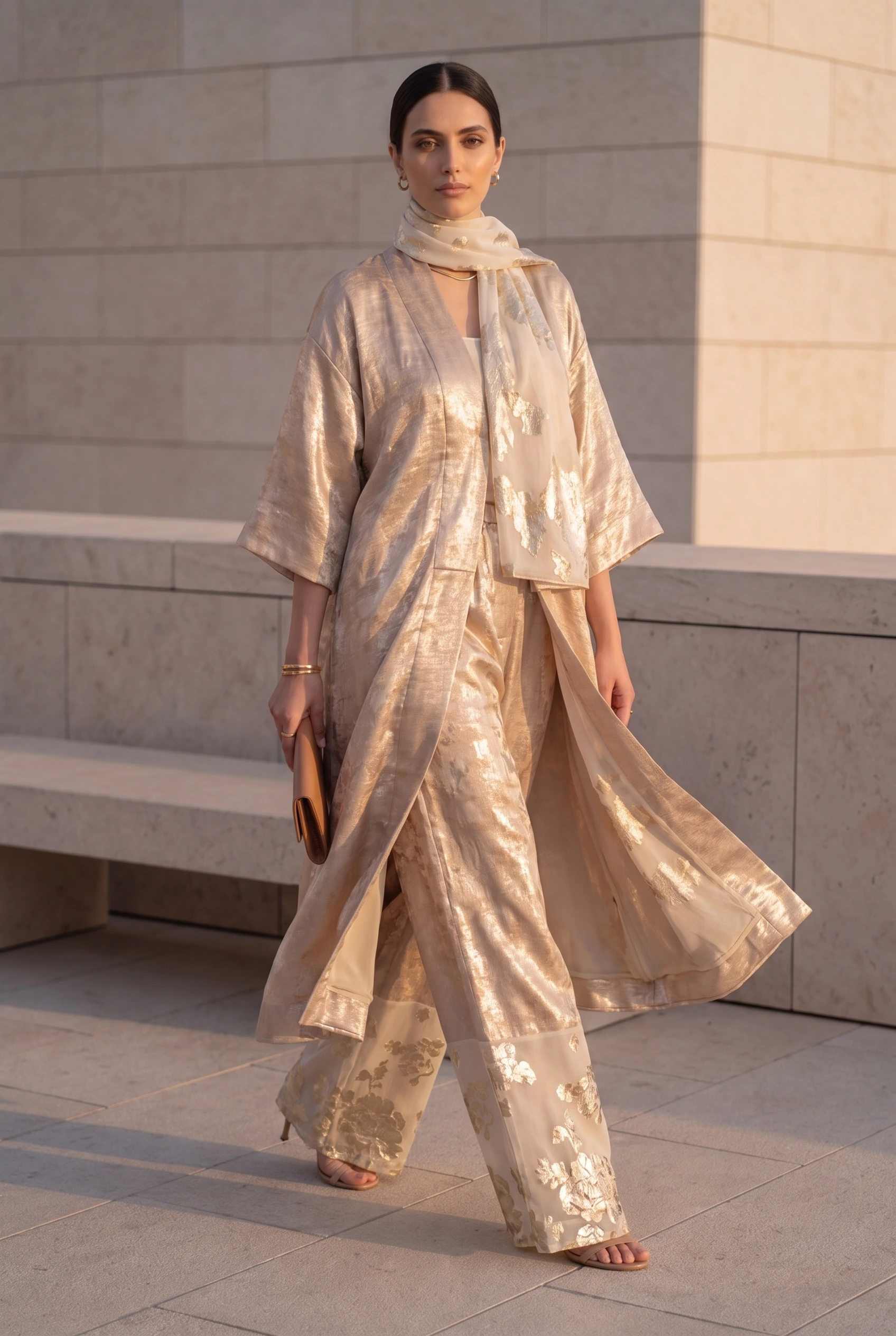NT Collection Gold Simli Kaftan & Pantolon Takım