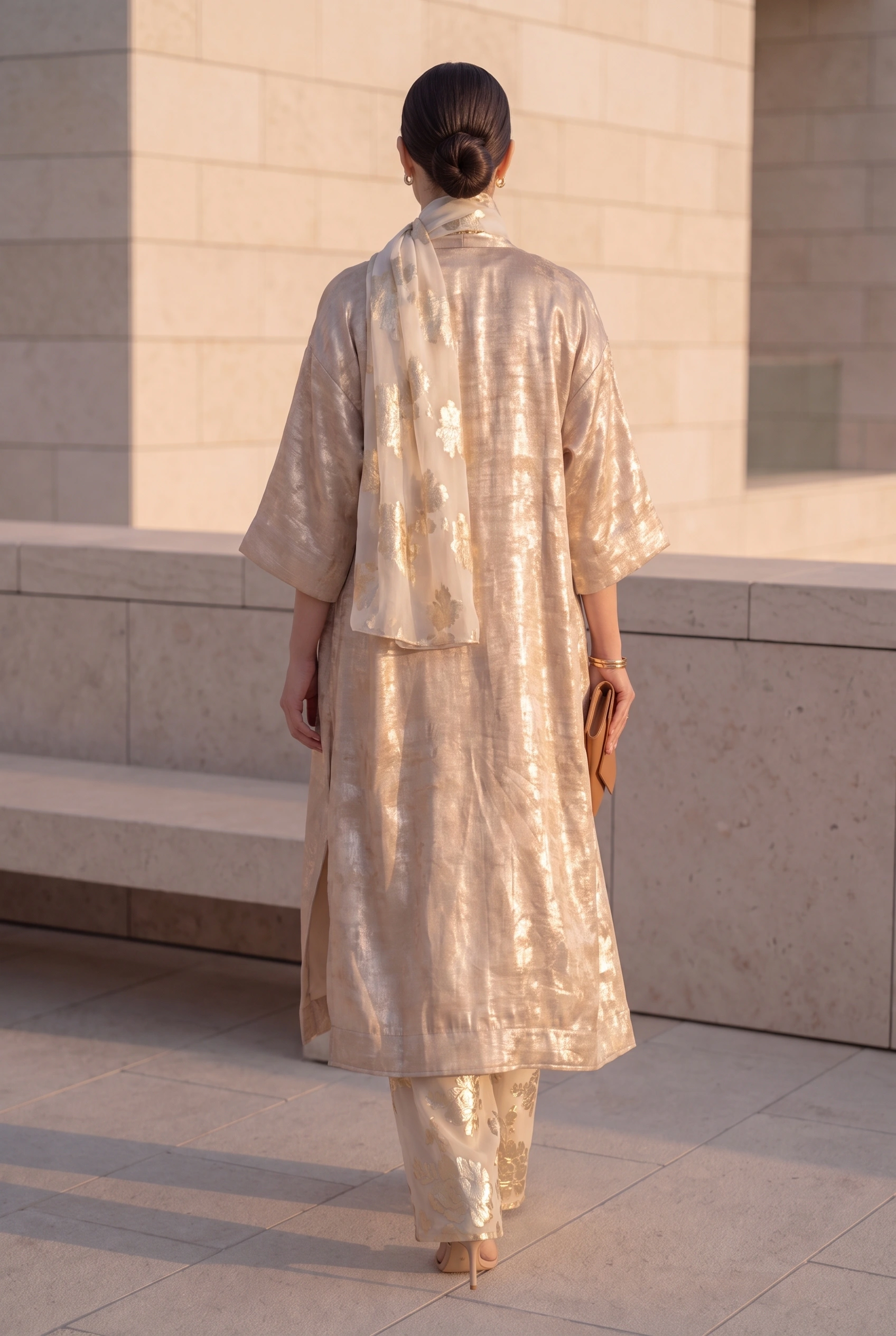NT Collection Gold Simli Kaftan & Pantolon Takım