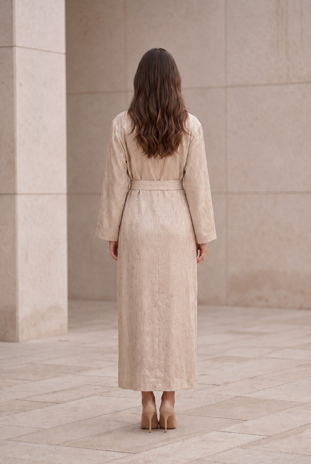 NT Collection Kuşak Detaylı Simli Kaftan