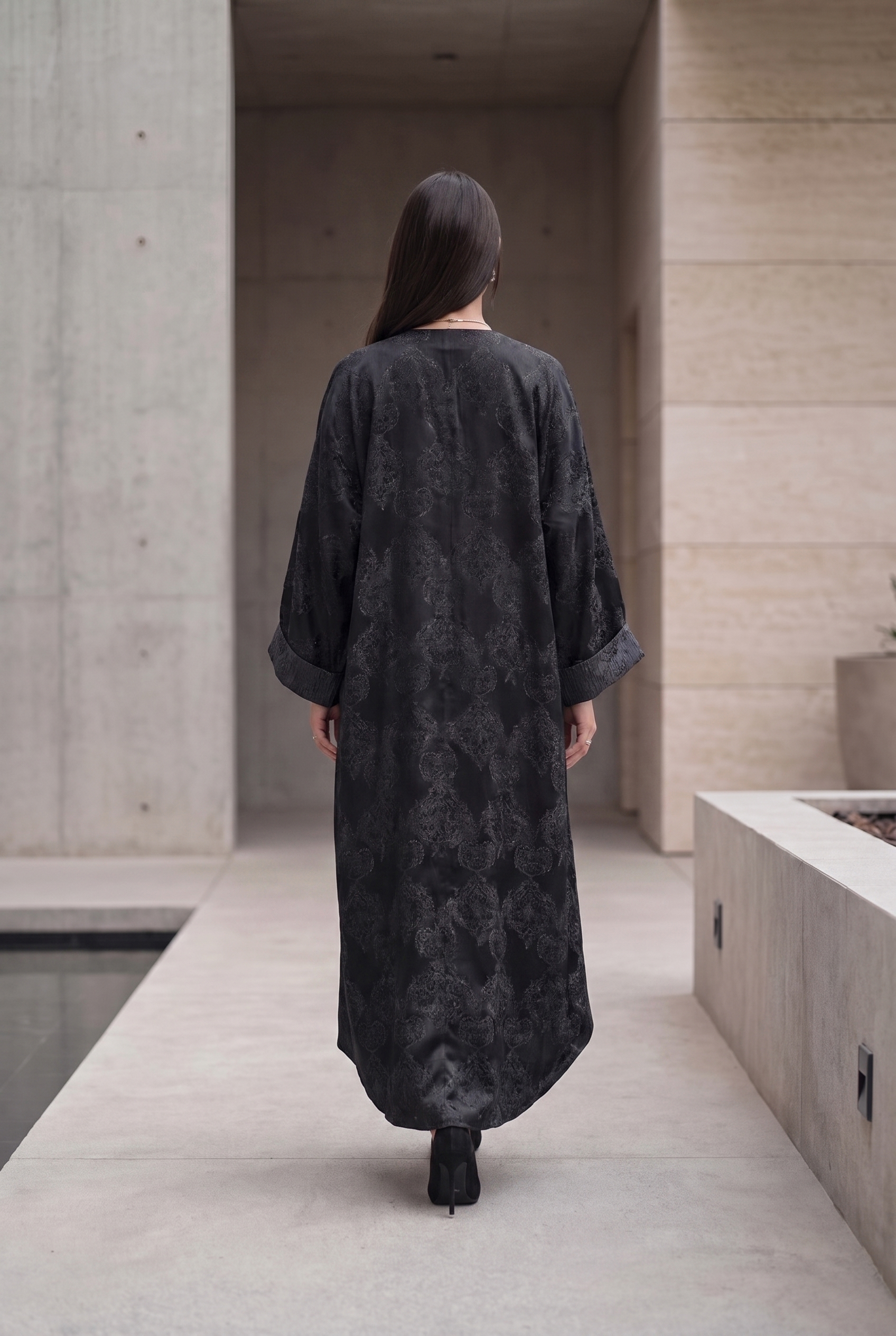 NT Collection Jakarlı Simli Kaftan & Saten Elbise Takım
