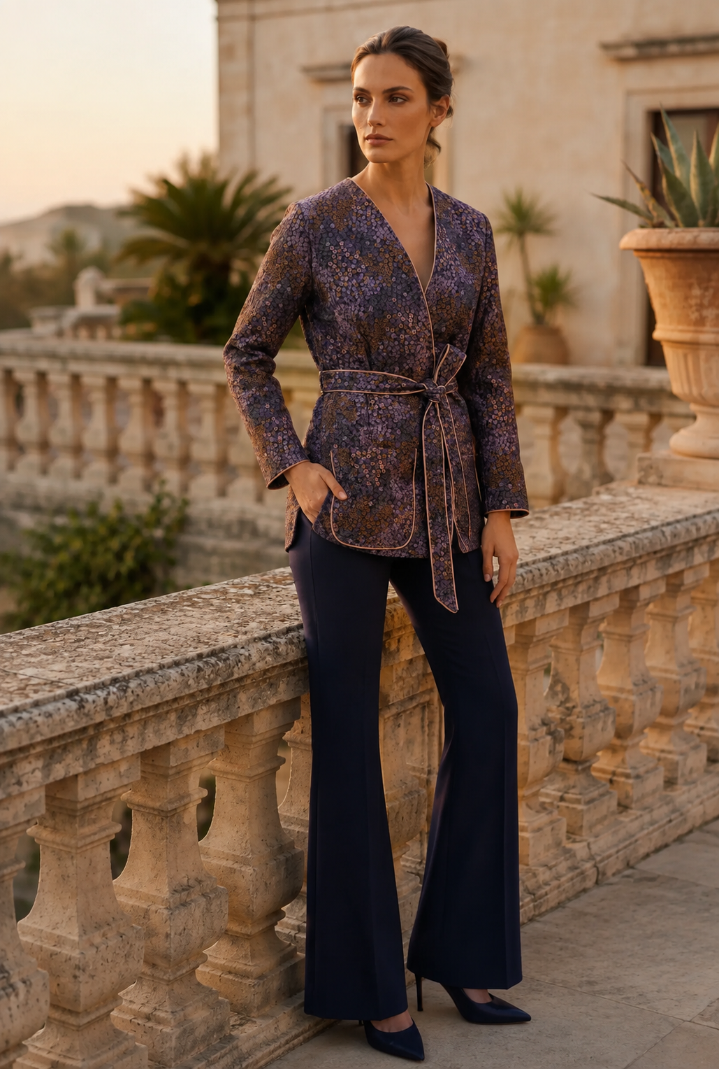 NT Collection Çiçek Desenli Jakarlı Ceket