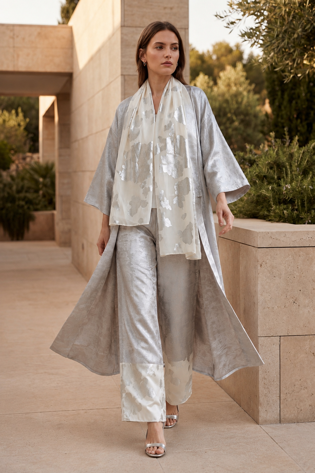 NT Collection Gold Simli Kaftan & Pantolon Takım